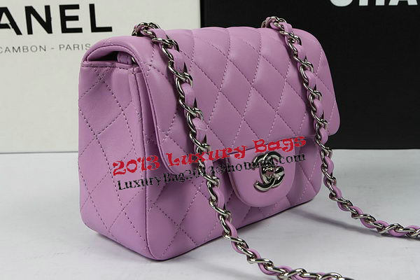 Chanel Classic MINI Flap Bag Purple Original Sheep Leather CF1115 Silver Chanel Classic MINI Flap Bag Purple Original Sheep Leather CF1115 Silver