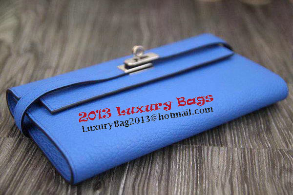 Hermes Kelly Wallet Togo Leather Bi-Fold Purse HA708W Blue