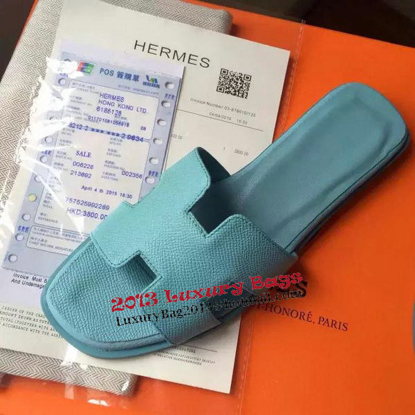 Hermes Slipper Calfskin Leather HO0476 Light Blue Hermes Slipper Calfskin Leather HO0476 Light Blue