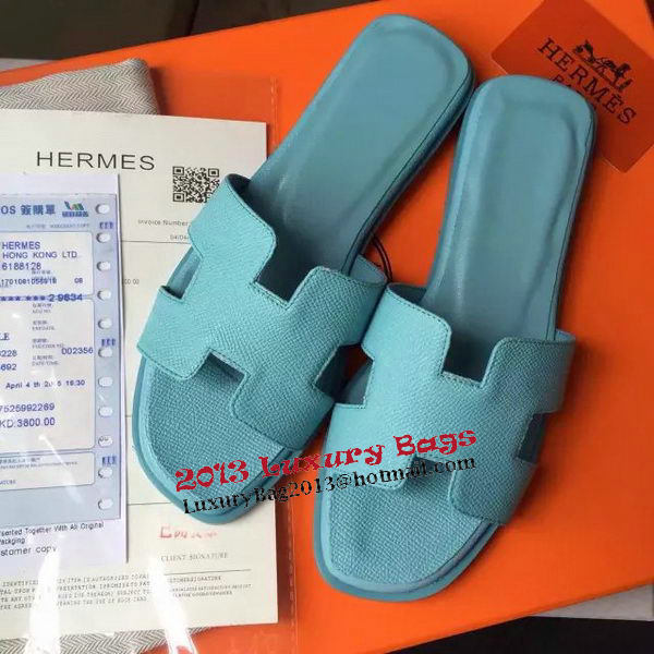 Hermes Slipper Calfskin Leather HO0476 Light Blue Hermes Slipper Calfskin Leather HO0476 Light Blue