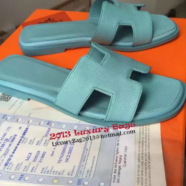 Hermes Slipper Calfskin Leather HO0476 Light Blue Hermes Slipper Calfskin Leather HO0476 Light Blue