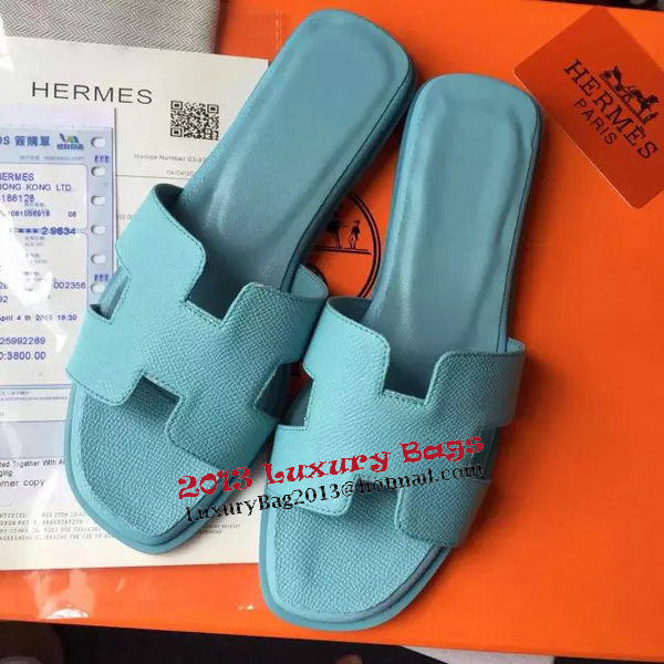 Hermes Slipper Calfskin Leather HO0476 Light Blue Hermes Slipper Calfskin Leather HO0476 Light Blue
