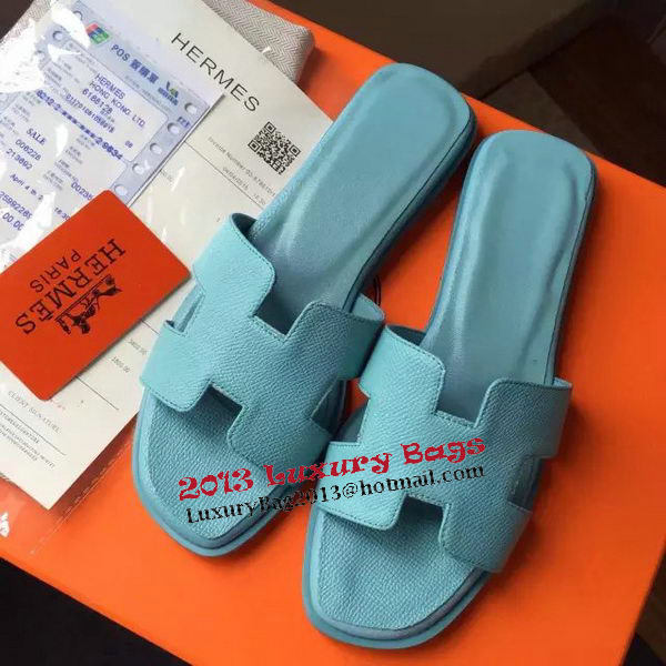 Hermes Slipper Calfskin Leather HO0476 Light Blue Hermes Slipper Calfskin Leather HO0476 Light Blue