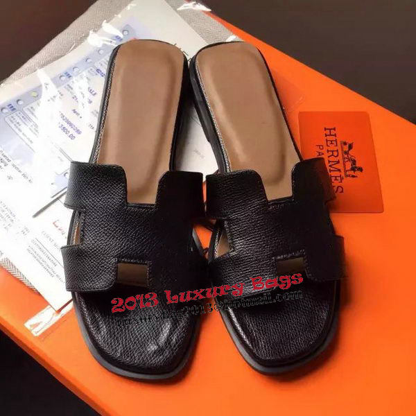 Hermes Slipper Calfskin Leather HO0485 Black Hermes Slipper Calfskin Leather HO0485 Black