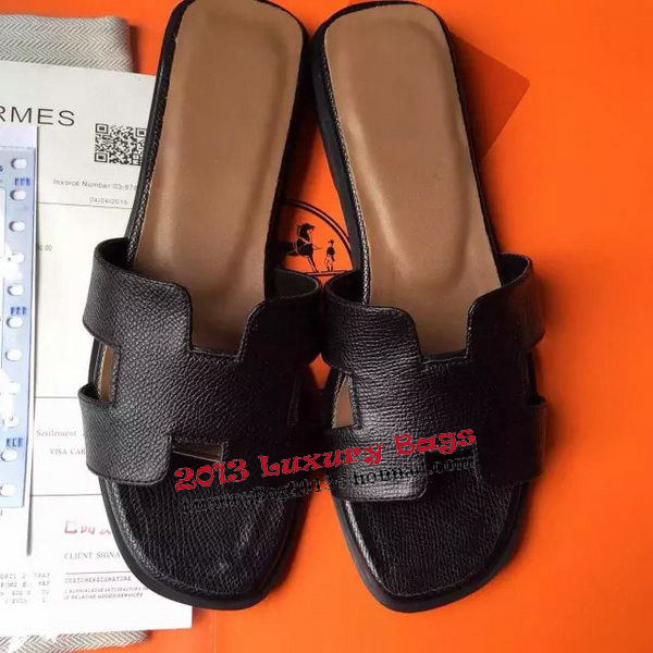 Hermes Slipper Calfskin Leather HO0485 Black Hermes Slipper Calfskin Leather HO0485 Black