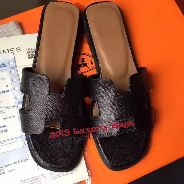 Hermes Slipper Calfskin Leather HO0485 Black Hermes Slipper Calfskin Leather HO0485 Black