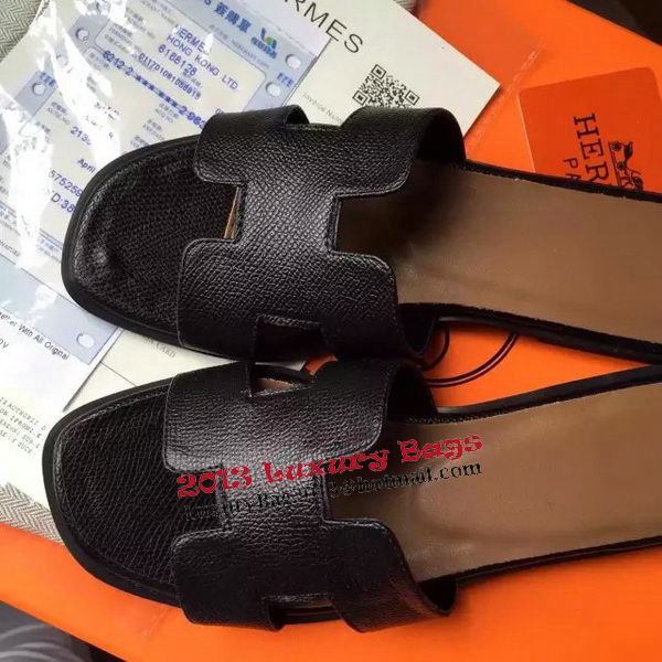 Hermes Slipper Calfskin Leather HO0485 Black Hermes Slipper Calfskin Leather HO0485 Black