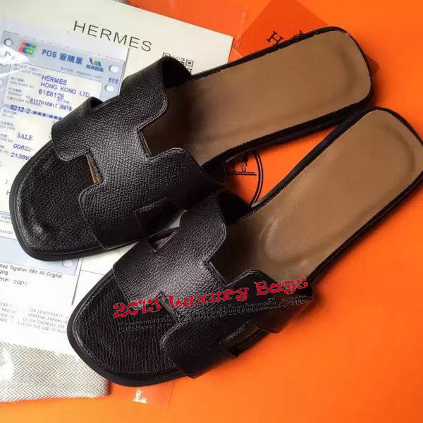 Hermes Slipper Calfskin Leather HO0485 Black Hermes Slipper Calfskin Leather HO0485 Black