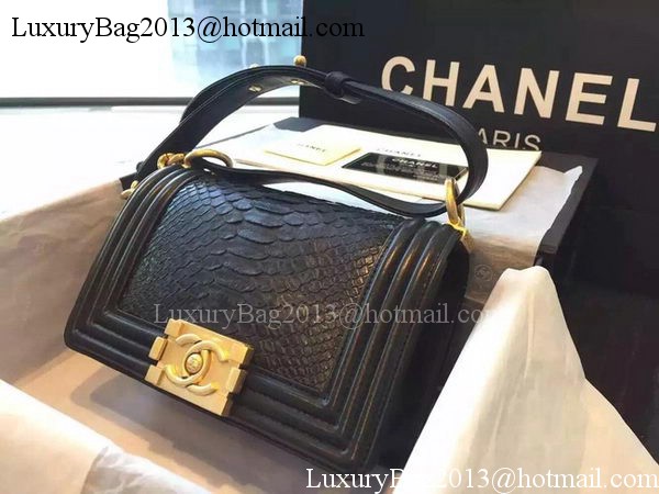 Chanel Boy Flap Shoulder Bag Black Python Leather A66094 Gold Chanel Boy Flap Shoulder Bag Black Python Leather A66094 Gold