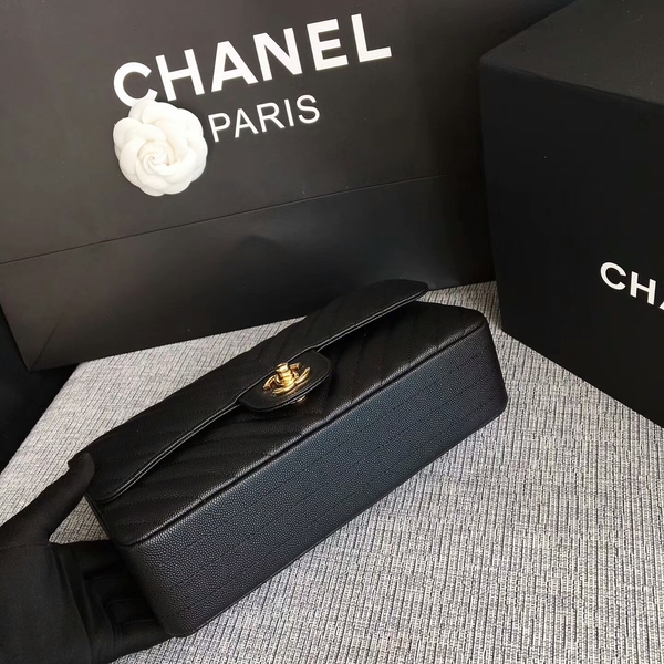 Chanel Flap Shoulder Bags Black Original Calfskin Leather CF1112 Gold Chanel Flap Shoulder Bags Black Original Calfskin Leather CF1112 Gold