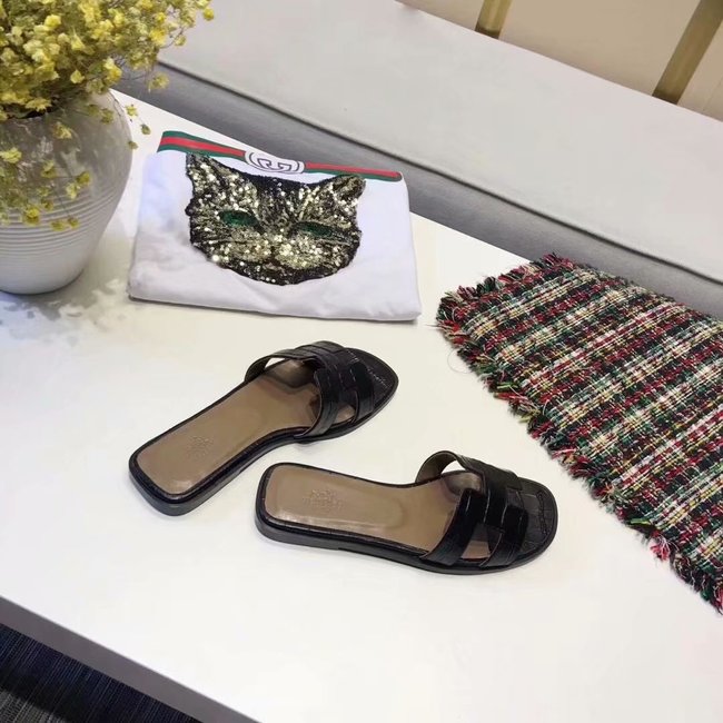 Hermes lady leather fashion Slipper HO811HMJ black Hermes lady leather fashion Slipper HO811HMJ black