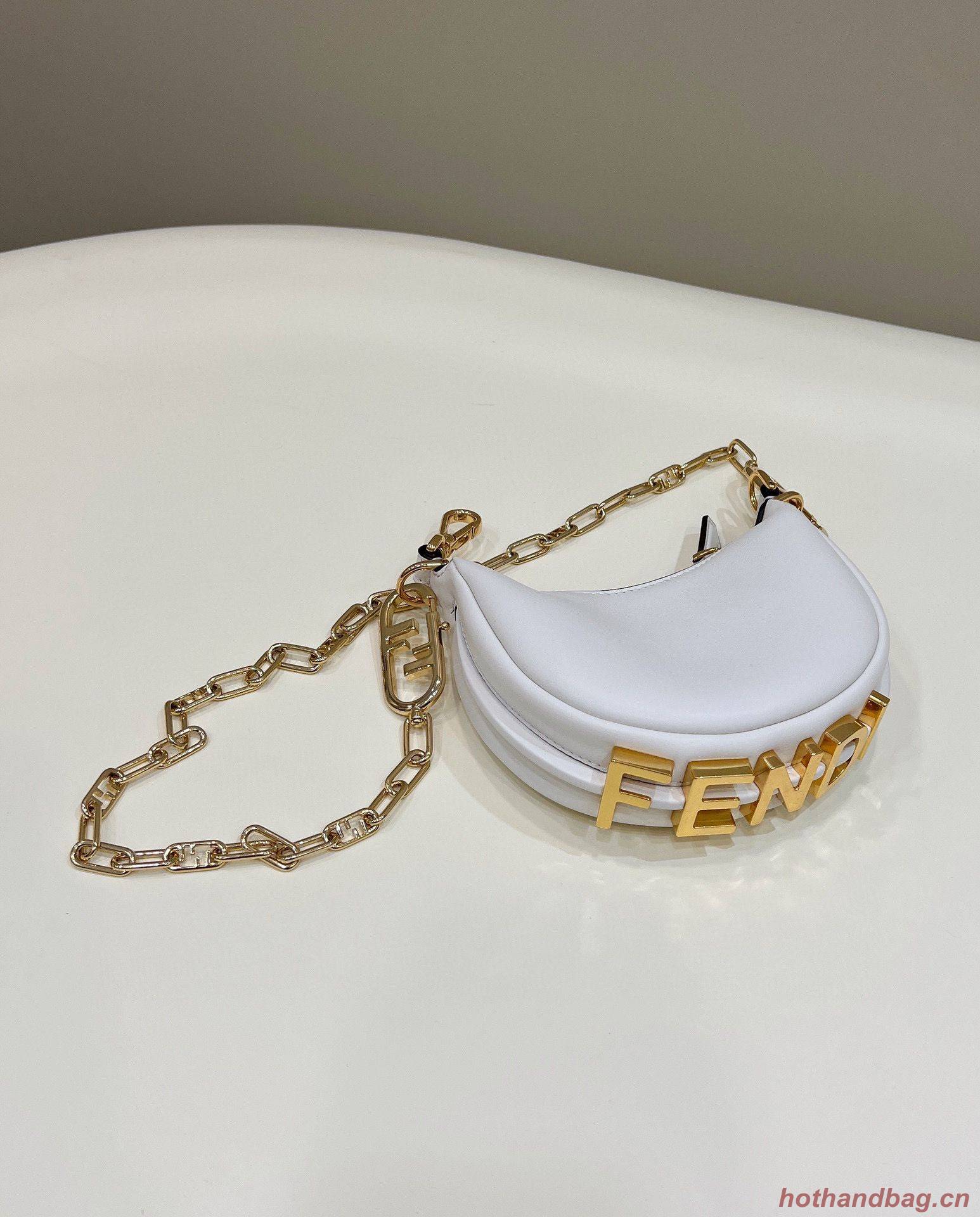 Fendi Praphy Original Leather Big FENDI Logo Mini Bag 80056S White Fendi Praphy Original Leather Big FENDI Logo Mini Bag 80056S White