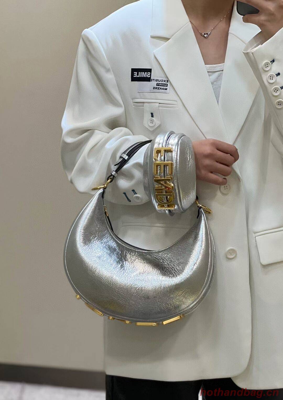 Fendigraphy Small Silver laminated leather bag 8BR798A Fendigraphy Small Silver laminated leather bag 8BR798A