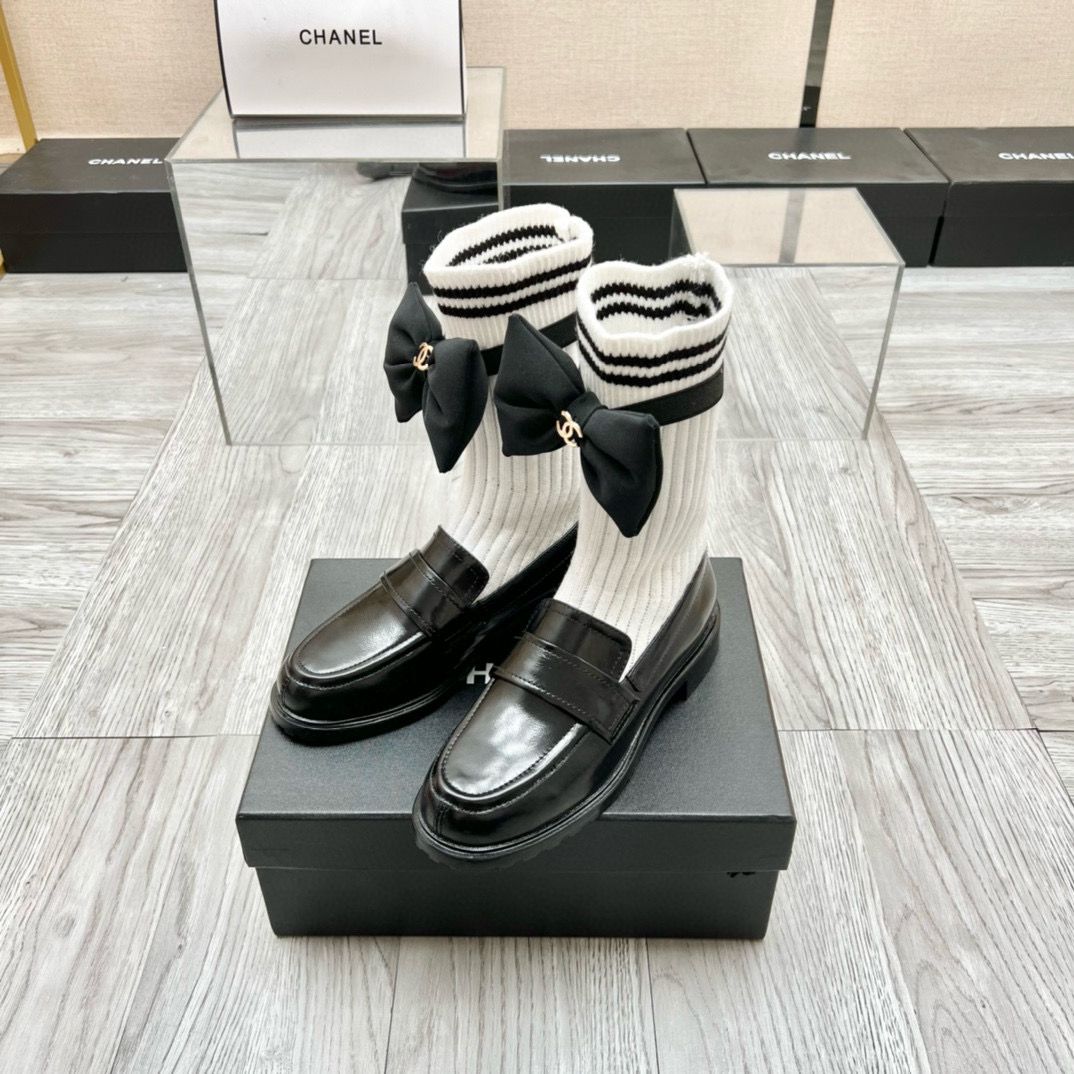 Chanel 2023 Socks Shoes Loafers 2CM Heels C85922 Black Chanel 2023 Socks Shoes Loafers 2CM Heels C85922 Black