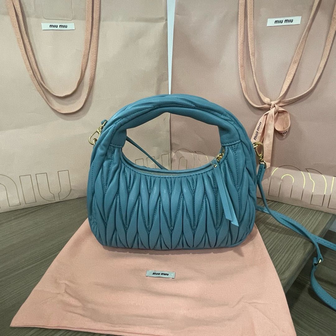 Miu Miu Wander Matelasse Original Sheepskin Bag 5BC125 Blue Miu Miu Wander Matelasse Original Sheepskin Bag 5BC125 Blue