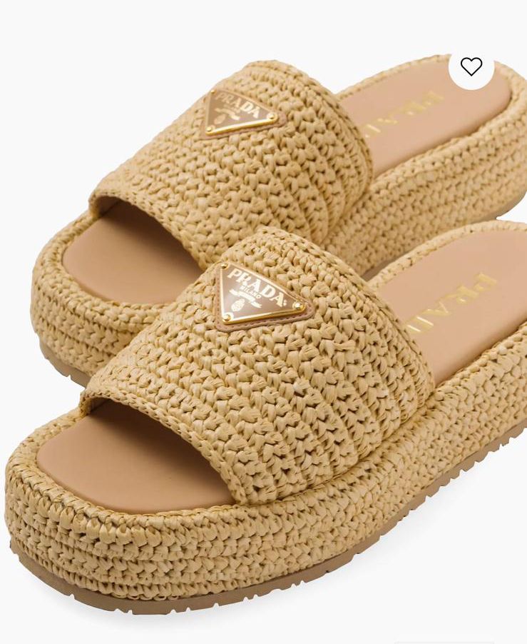 Prada Straw Slippers Shoes 5 CM Heels PDS30291 Beige Khaki Prada Straw Slippers Shoes 5 CM Heels PDS30291 Beige Khaki