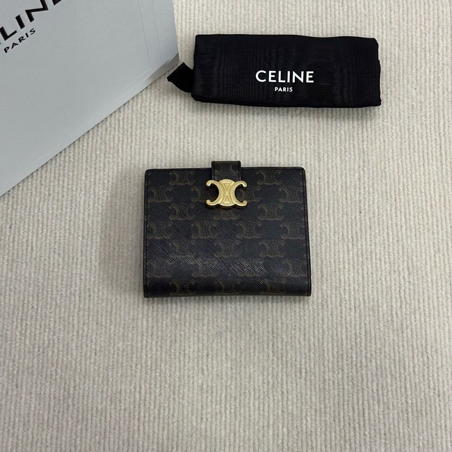 Celine MEDIUM STRAP WALLET NINO IN TRIOMPHE CANVAS AND LAMBSKIN 10M912 TAN