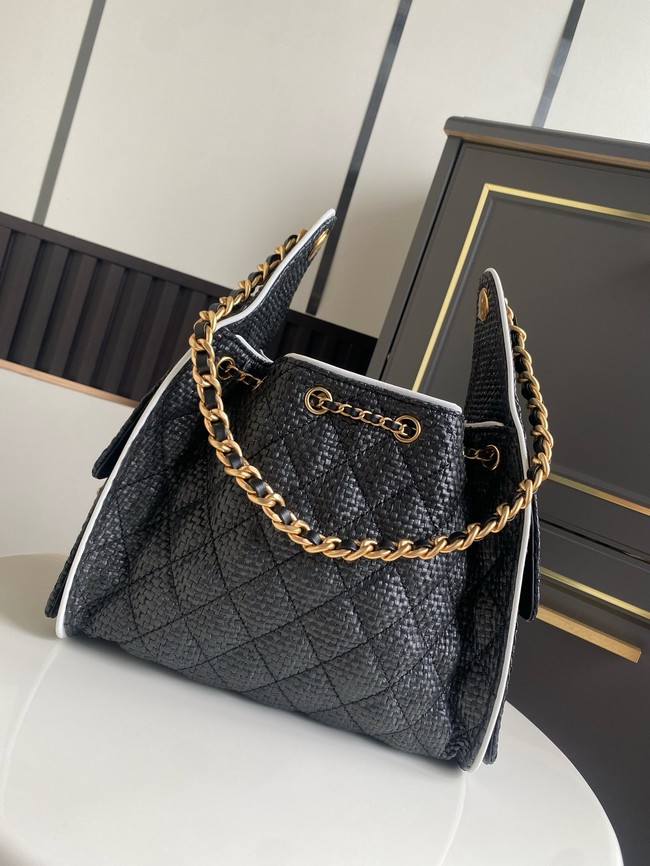 CHANEL 25 Small Handbag Printed Fabric AS5293 black