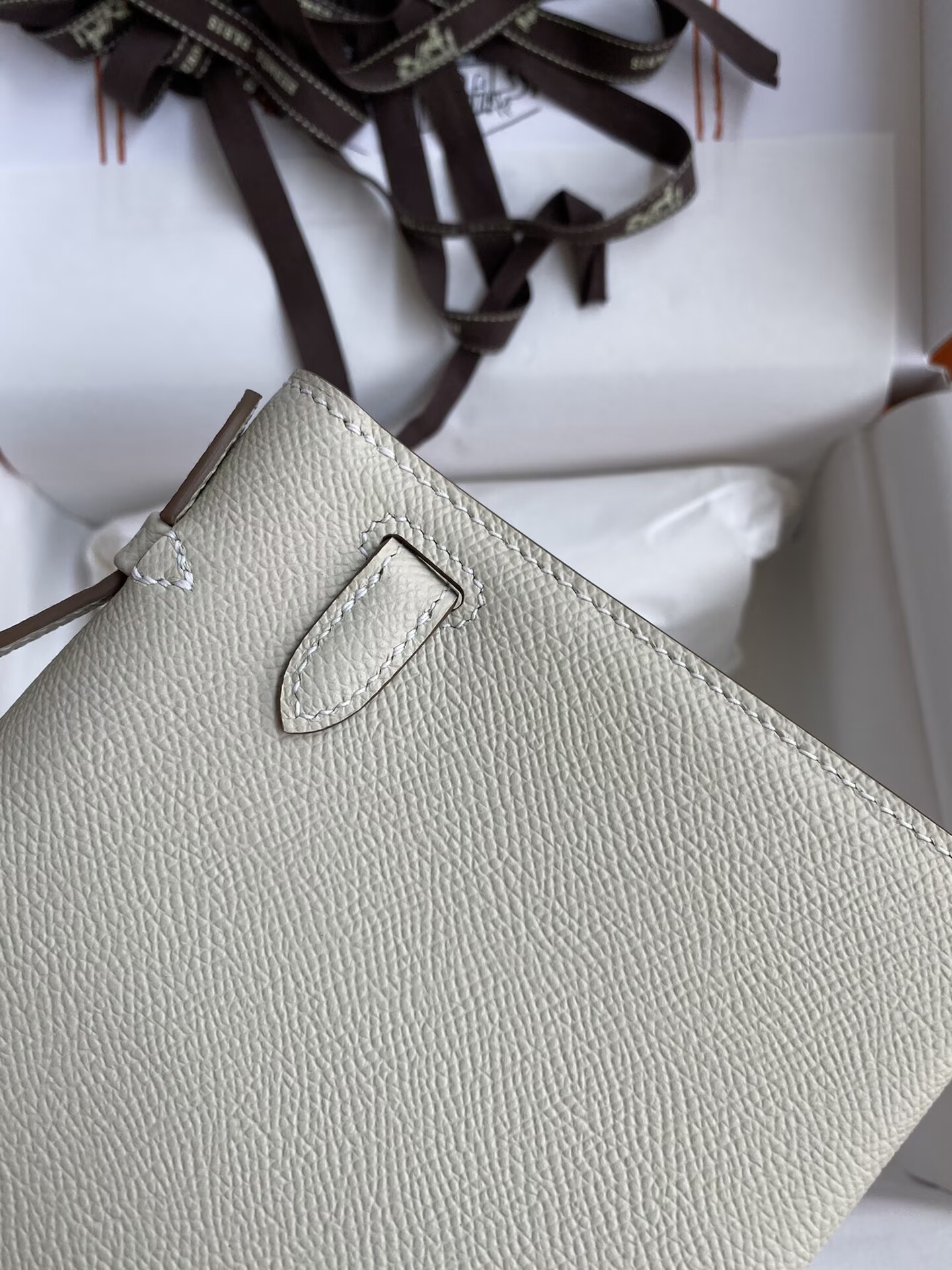Hermes Kelly 22CM Tote Bag Original Epsom Leather KL22 Off-White Silver-Tone