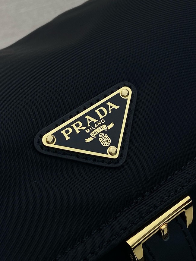 Prada Route medium leather tote bag Re-Nylon 1BD394 black