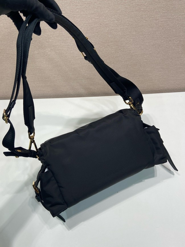 Prada Route medium leather tote bag Re-Nylon 1BD394 black