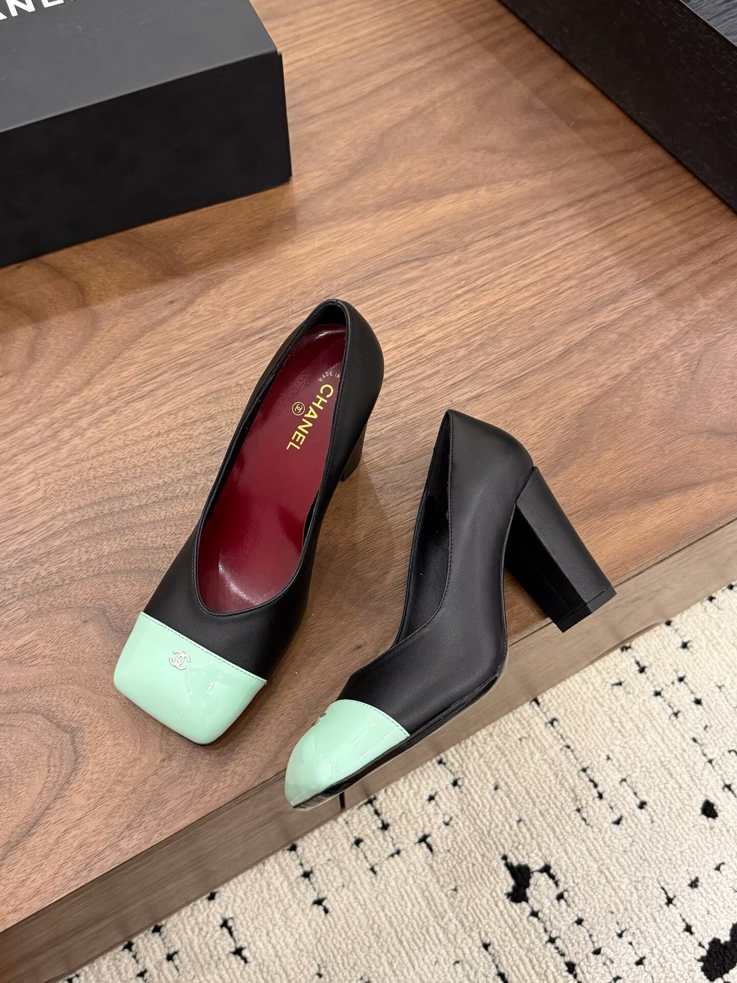 Chanel Pumps Lambskin heel G47188 Green&Black