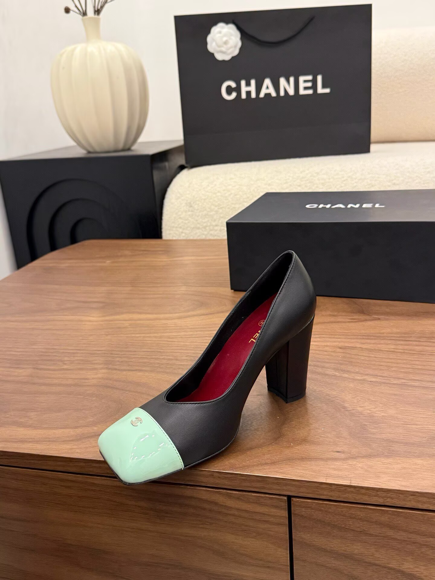 Chanel Pumps Lambskin heel G47188 Green&Black