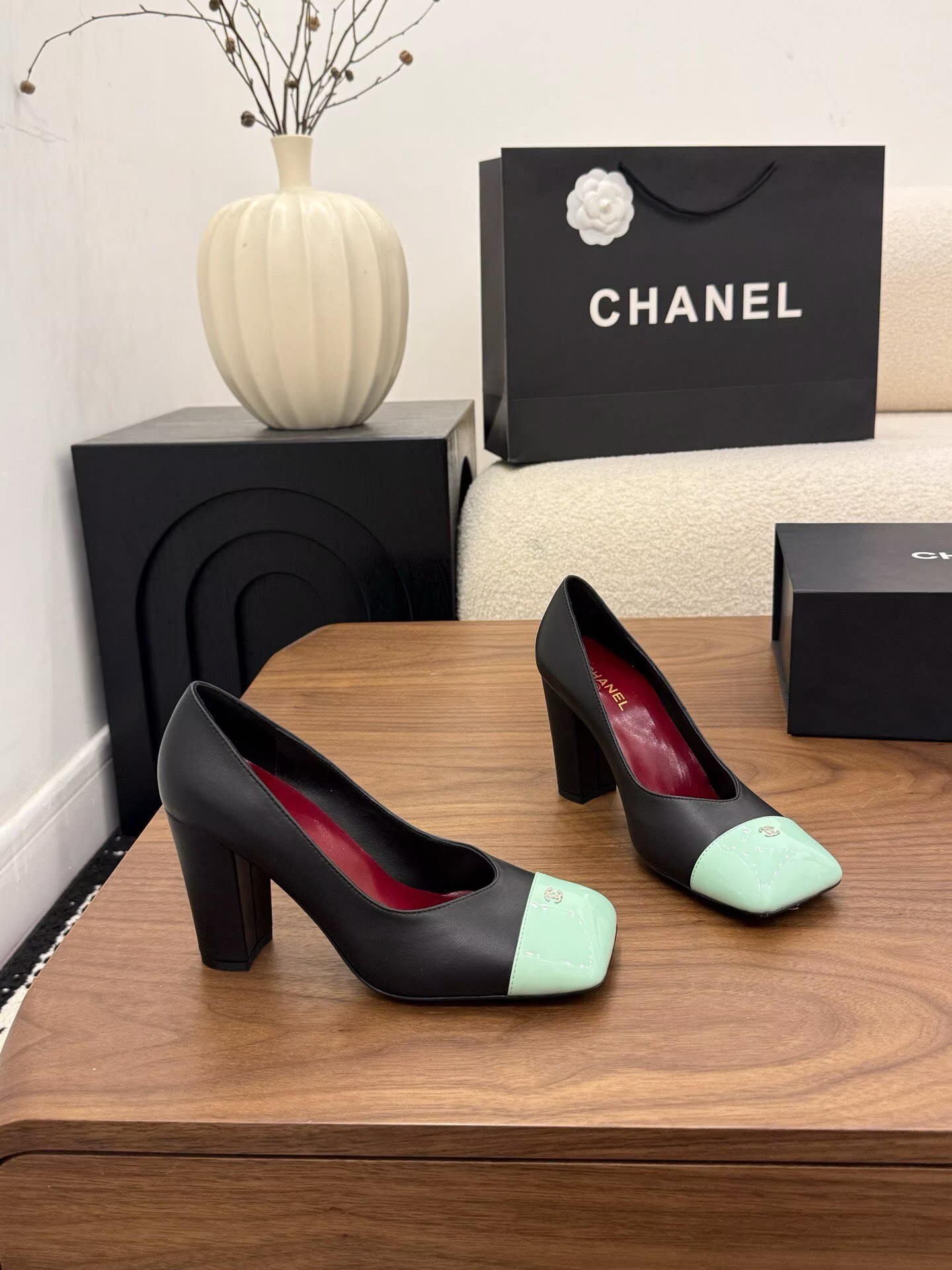 Chanel Pumps Lambskin heel G47188 Green&Black