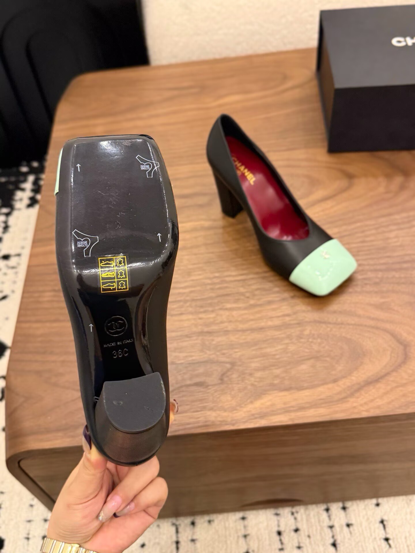 Chanel Pumps Lambskin heel G47188 Green&Black