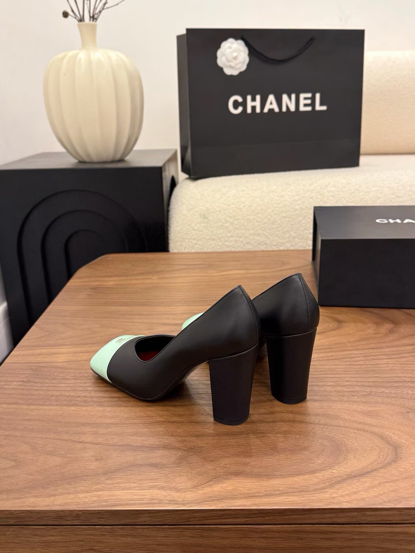 Chanel Pumps Lambskin heel G47188 Green&Black